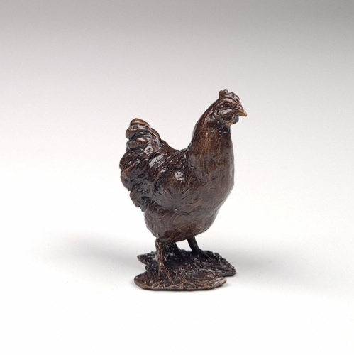 Miniature Bronze Chicken Sculpture